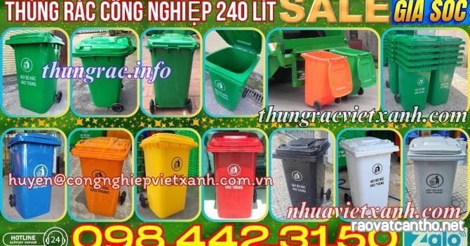 Thùng rác 240 lít nắp kín nhựa HDPE 2 bánh xe - nhiều màu sắc phân loại rác