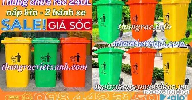 Thùng rác 240 lít nắp kín nhựa HDPE 2 bánh xe