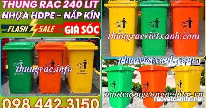 Thùng rác 240 lít nắp kín nhựa HDPE 2 bánh xe