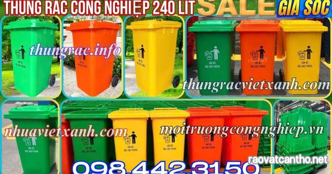 Thùng rác 240 lít nắp kín nhựa HDPE 2 bánh xe