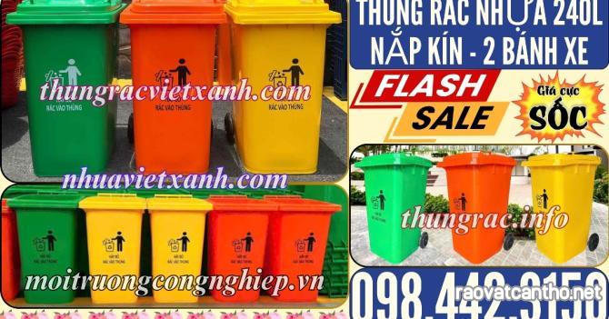 Thùng rác 240 lít nắp kín nhựa HDPE 2 bánh xe