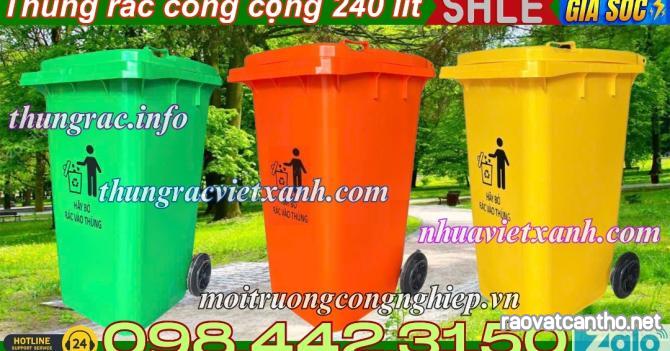 Thùng rác 240 lít nắp kín nhựa HDPE 2 bánh xe