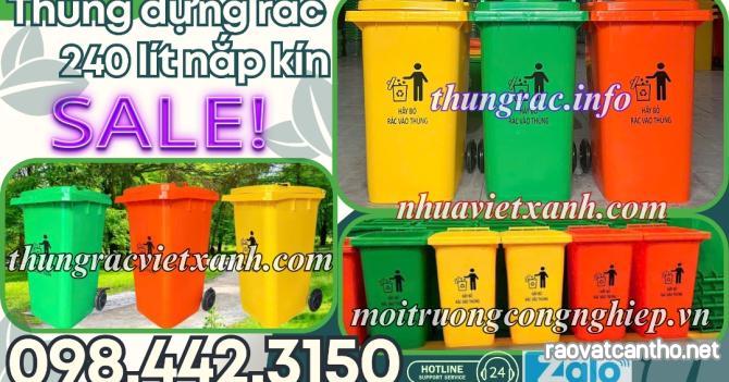 Thùng rác 240 lít nắp kín nhựa HDPE 2 bánh xe