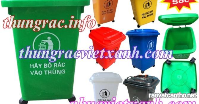 Thùng rác 60 lít nắp kín nhựa HDPE 4 bánh xe - nhiều màu sắc phân loại rác