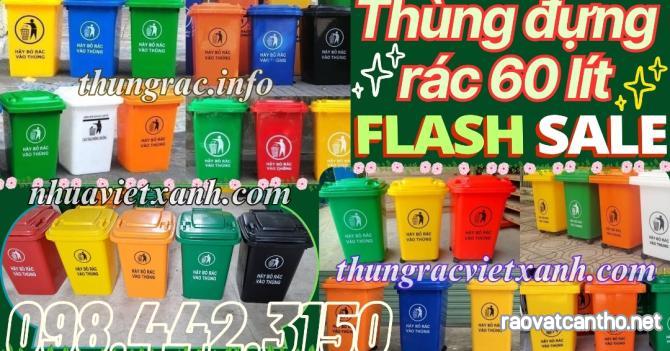 Thùng rác 60 lít nắp kín nhựa HDPE 4 bánh xe - nhiều màu sắc phân loại rác