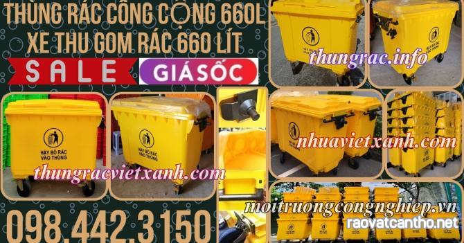 Thùng rác 660 lít nhựa HDPE 4 bánh xe - màu vàng