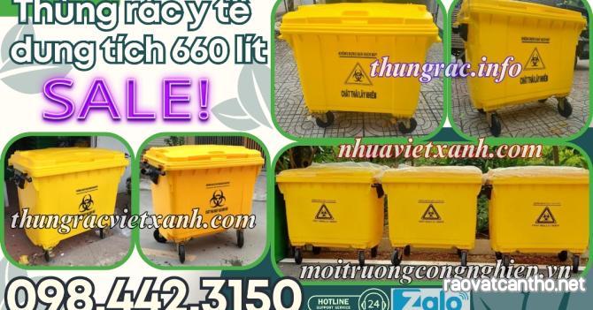 Thùng rác 660 lít nhựa HDPE 4 bánh xe - màu vàng