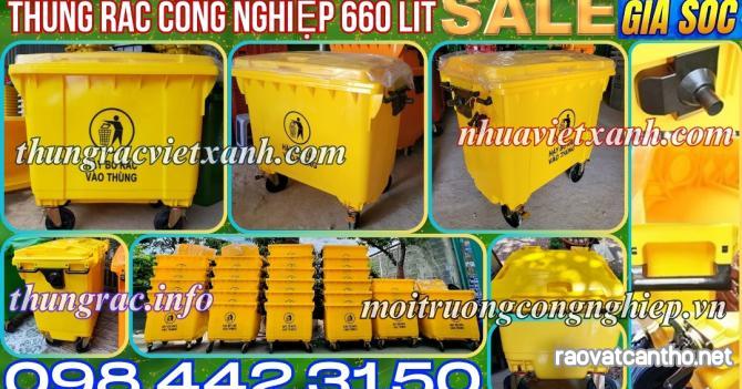 Thùng rác 660 lít nhựa HDPE 4 bánh xe - màu vàng