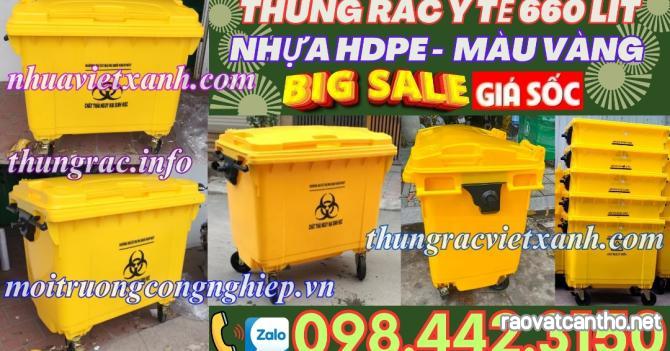 Thùng rác 660 lít nhựa HDPE 4 bánh xe - màu vàng