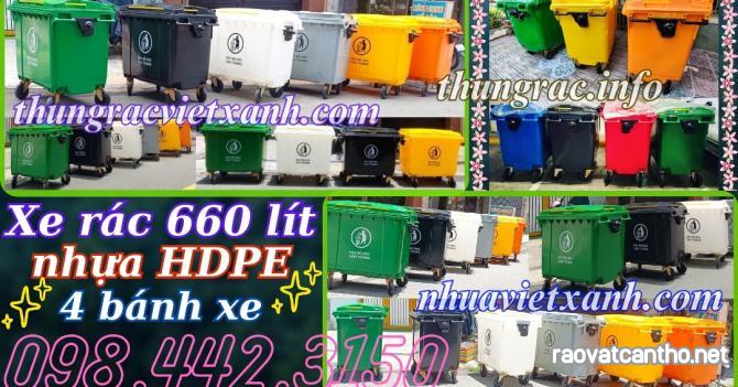 Thùng rác 660 lít nhựa HDPE 4 bánh xe nhiều màu - phân loại rác