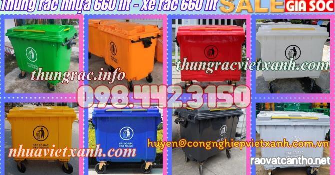 Thùng rác 660 lít nhựa HDPE 4 bánh xe nhiều màu - phân loại rác