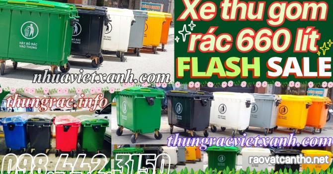 Thùng rác 660 lít nhựa HDPE 4 bánh xe nhiều màu - phân loại rác