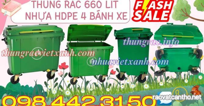 Thùng rác 660 lít nhựa HDPE 4 bánh xe nhiều màu sắc