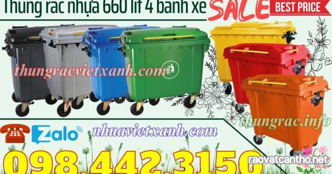 Thùng rác 660 lít nhựa HDPE 4 bánh xe nhiều màu sắc