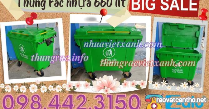 Thùng rác 660 lít nhựa HDPE 4 bánh xe nhiều màu sắc