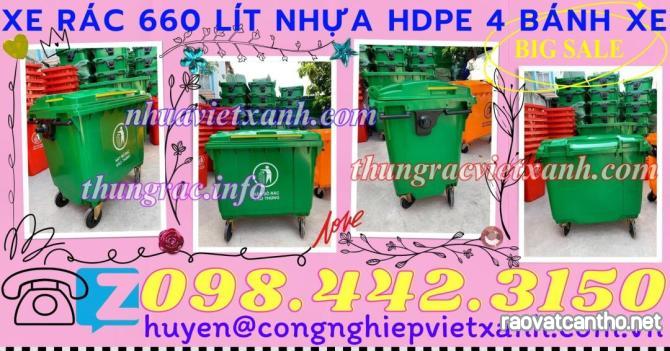 Thùng rác 660 lít nhựa HDPE 4 bánh xe nhiều màu sắc