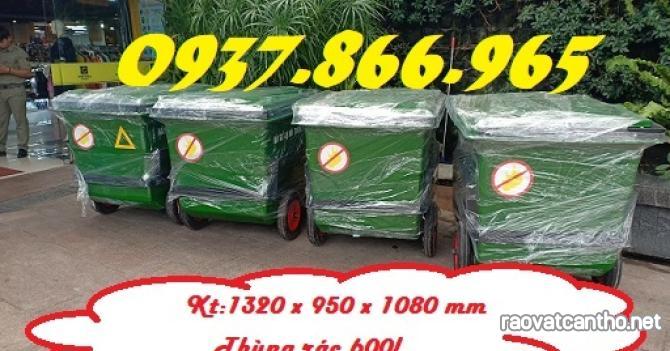 Thùng rác đạp chân chia 2 ngăn, thùng rác đan năng, thùng gom rác thải 660l khu trung cư