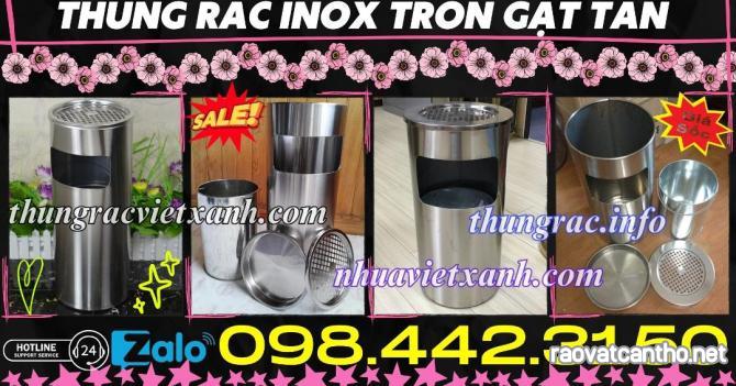 Thùng rác inox gạt tàn thuốc hình tròn KT 250x610mm - 300x610mm