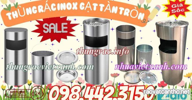 Thùng rác inox gạt tàn thuốc hình tròn KT 250x610mm - 300x610mm