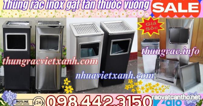 Thùng rác inox gạt tàn thuốc vuông kích thước 240x240x620mm