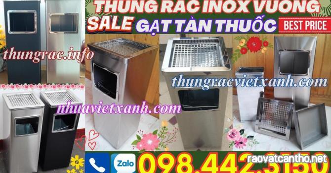 Thùng rác inox gạt tàn thuốc vuông kích thước 240x240x620mm