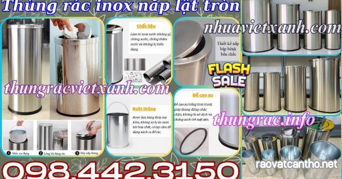 Thùng rác inox nắp bập bênh dạng tròn