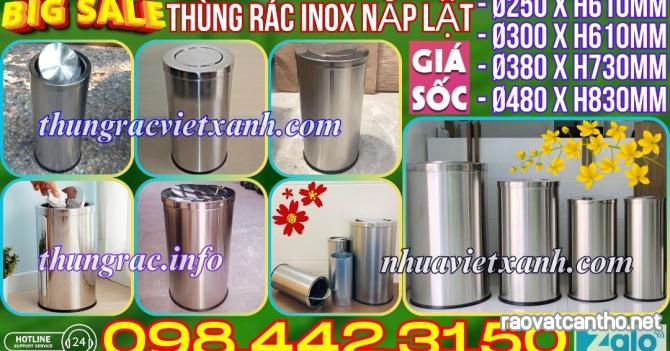 Thùng rác inox nắp bập bênh dạng tròn