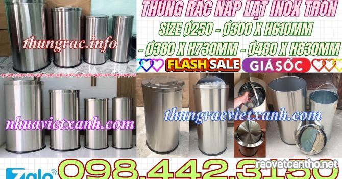 Thùng rác inox nắp bập bênh dạng tròn