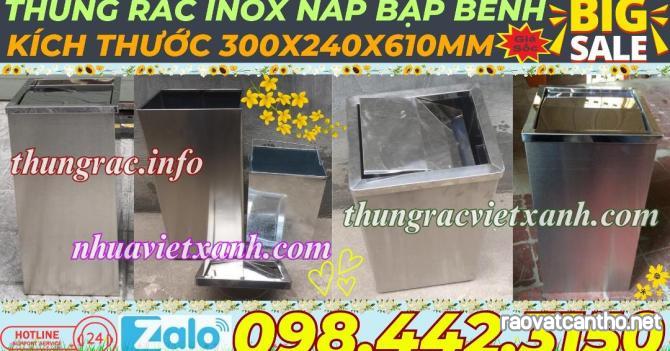 Thùng rác inox nắp lật chữ nhật kích thước 300x240x610mm