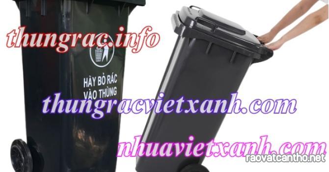 Thùng rác nhựa 120 lít màu đen - nắp kín - 2 bánh xe