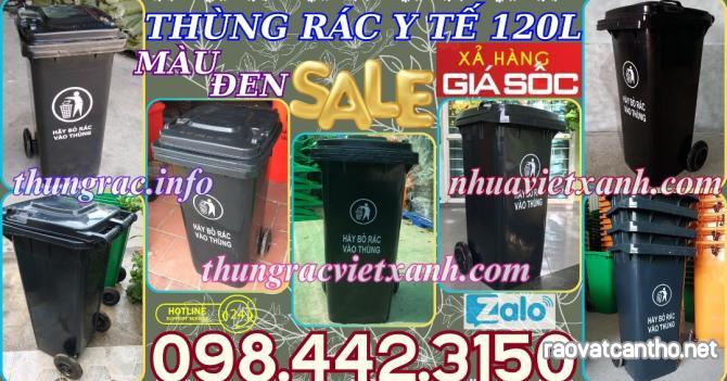 Thùng rác nhựa 120 lít màu đen - nắp kín - 2 bánh xe