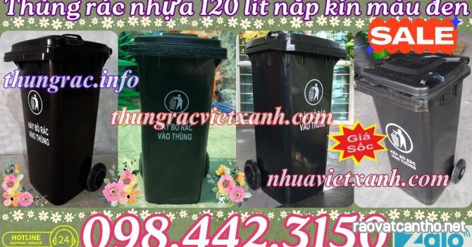 Thùng rác nhựa 120 lít màu đen - nắp kín - 2 bánh xe