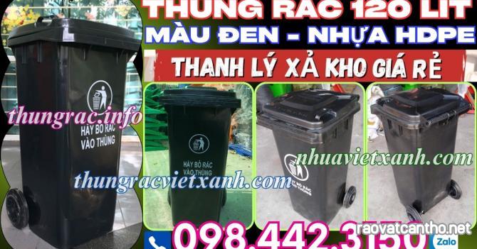 Thùng rác nhựa 120 lít màu đen - nắp kín - 2 bánh xe