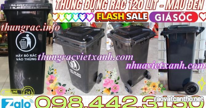 Thùng rác nhựa 120 lít màu đen - nắp kín - 2 bánh xe