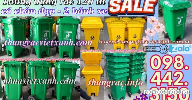 Thùng rác nhựa đạp chân 120 lít có 2 bánh xe