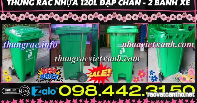 Thùng rác nhựa đạp chân 120 lít có 2 bánh xe