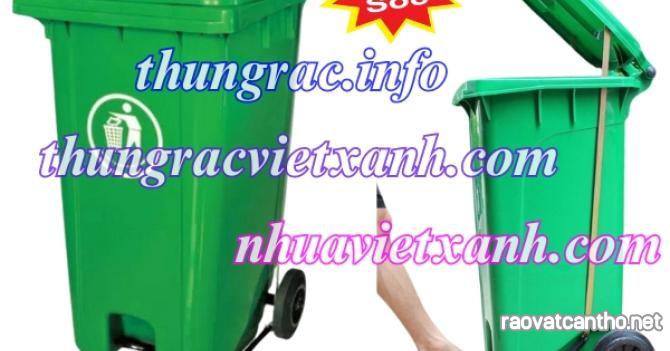 Thùng rác nhựa đạp chân 120 lít có 2 bánh xe