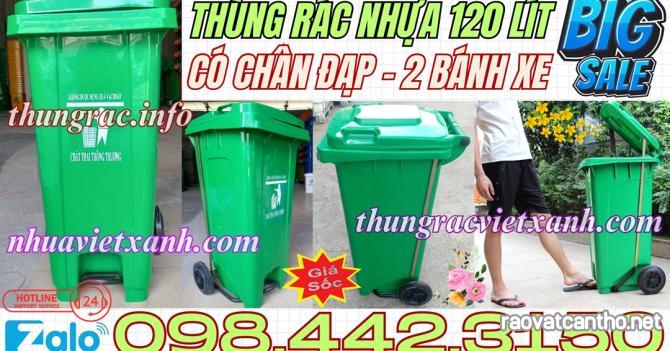 Thùng rác nhựa đạp chân 120 lít có 2 bánh xe