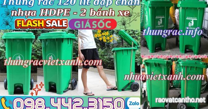 Thùng rác nhựa đạp chân 120 lít có 2 bánh xe