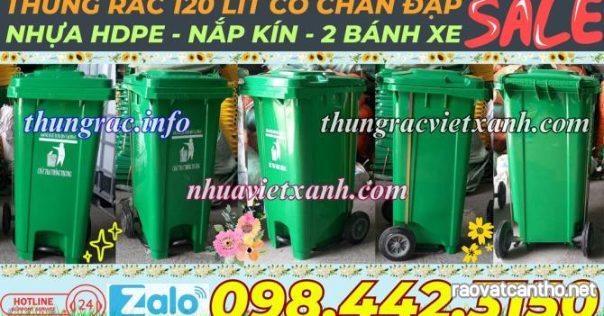 Thùng rác nhựa đạp chân 120 lít có 2 bánh xe