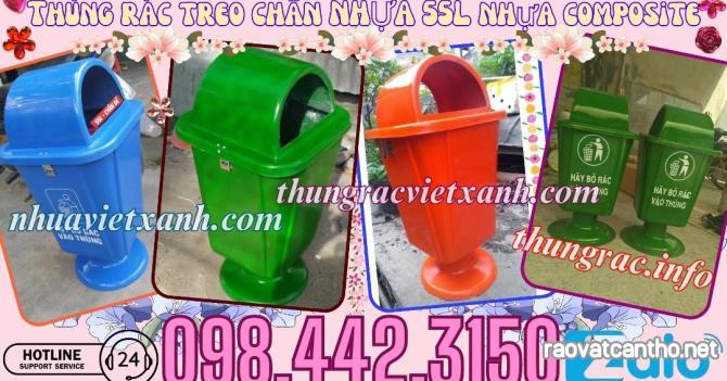 Thùng rác treo đơn chân nhựa 55 lít nhựa composite