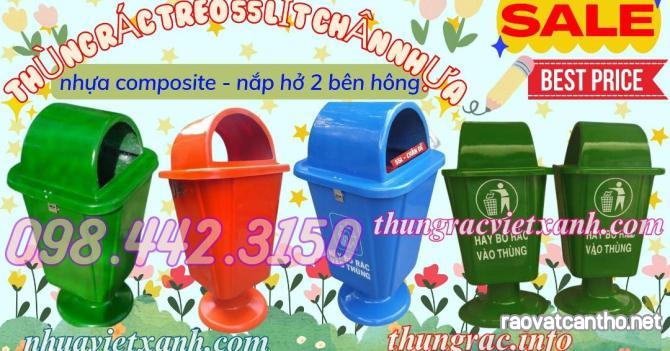 Thùng rác treo đơn chân nhựa 55 lít nhựa composite