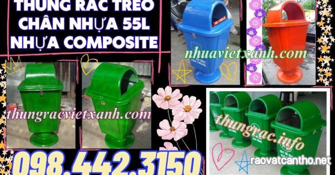 Thùng rác treo đơn chân nhựa 55 lít nhựa composite