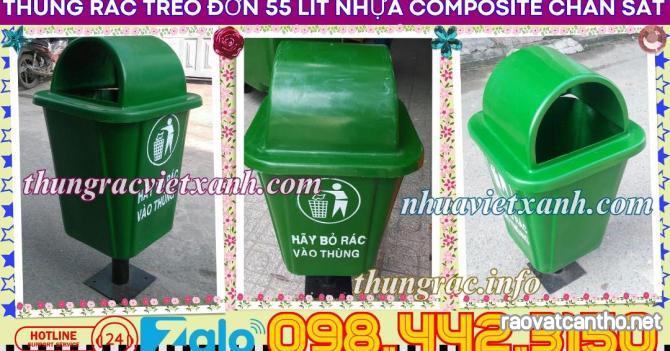 Thùng rác treo đơn chân sắt 55 lít nhựa composite