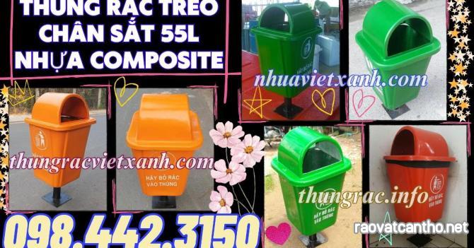 Thùng rác treo đơn chân sắt 55 lít nhựa composite