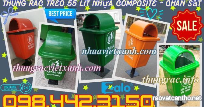 Thùng rác treo đơn chân sắt 55 lít nhựa composite