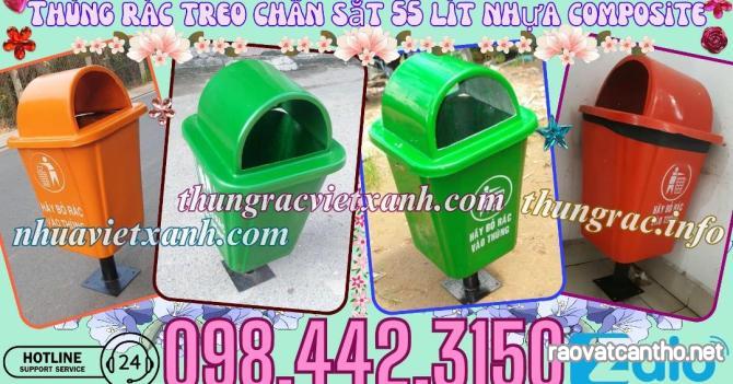 Thùng rác treo đơn chân sắt 55 lít nhựa composite