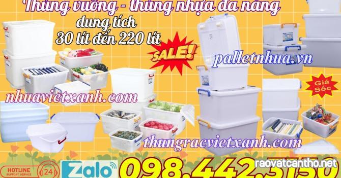 Thùng vuông đa năng có bánh xe có nắp dung tích 30 lít đến 220 lít