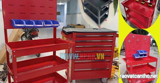 Xe đẩy 3 ngăn kế hơp bảng treo khay