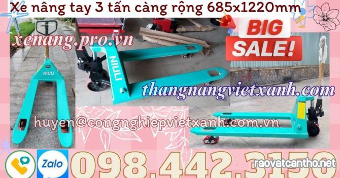 Xe nâng tay thấp 3 tấn càng rộng 685x1220mm